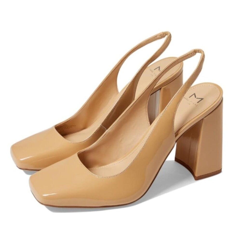 MARC FISHER LTD nude‎ Patent Leather Square Toe Block Heel Slingbacks Size 9M